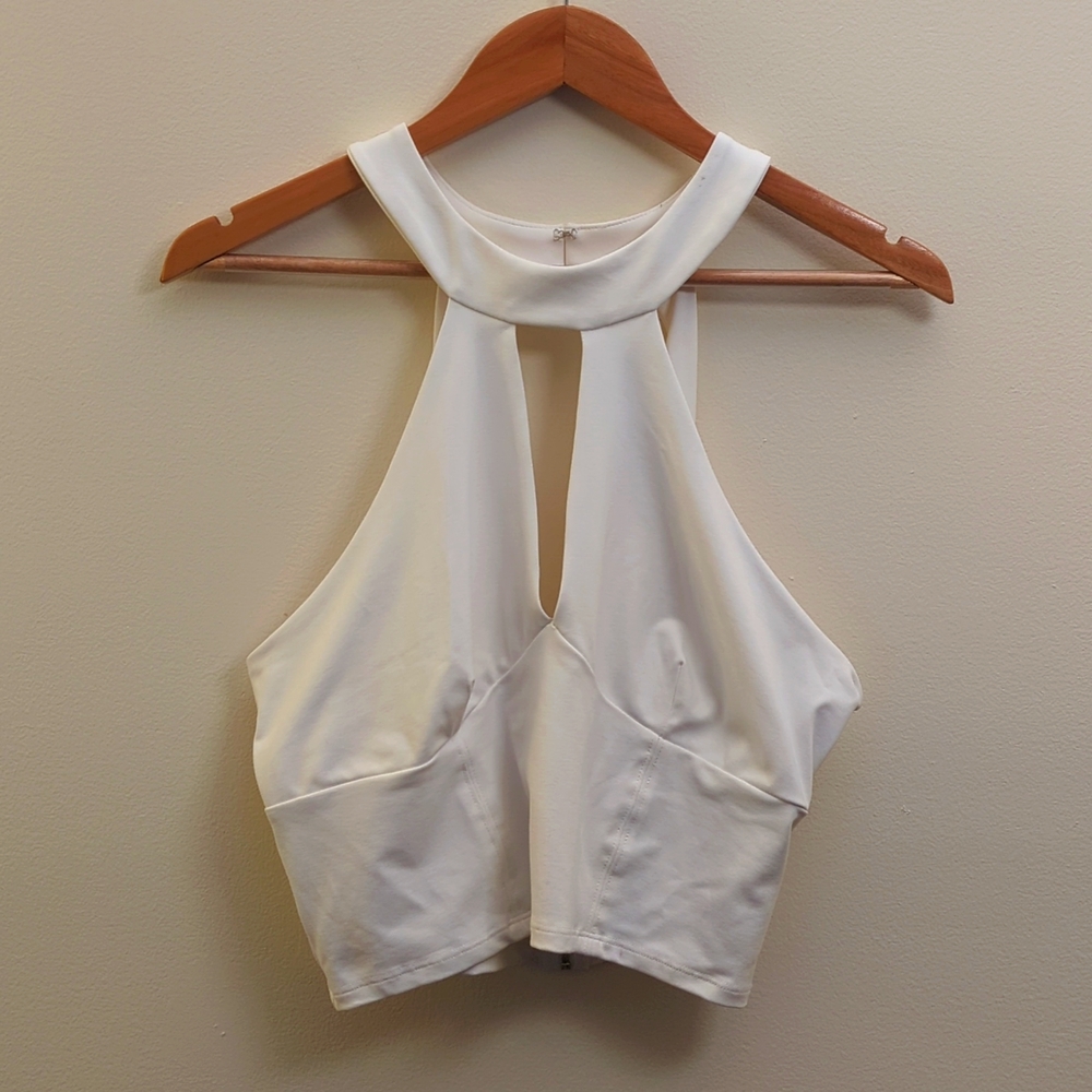 NWT Bebe White Cropped Halter Top